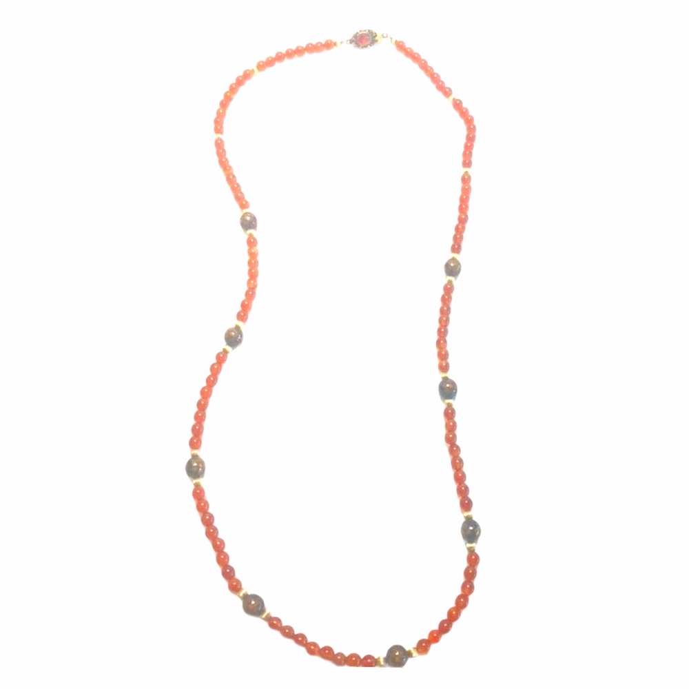 Vintage Amber, Cloisonne & 14K Necklace